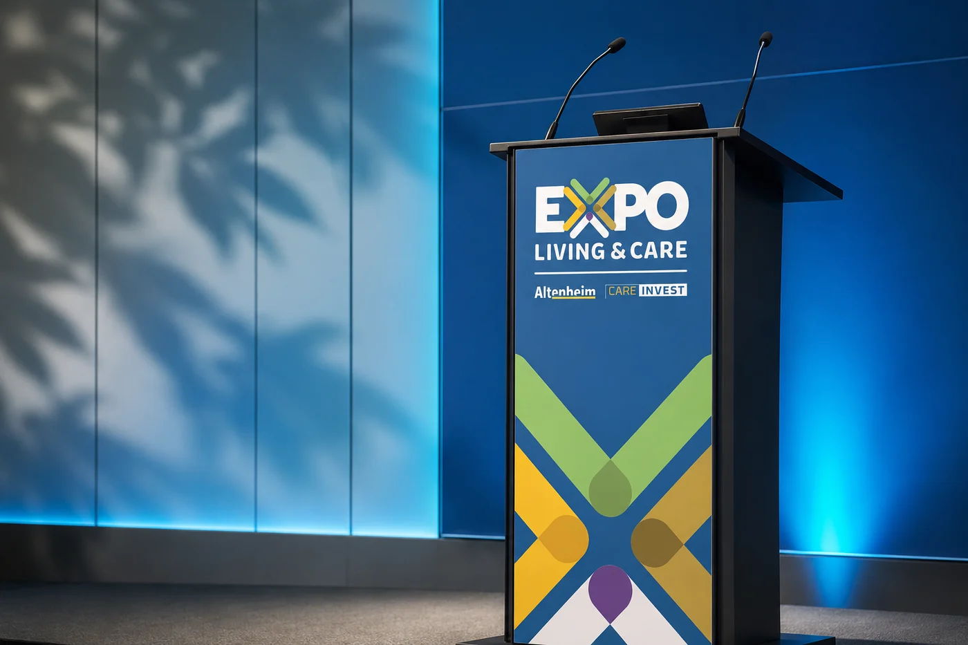 EXPO LIVING & CARE — lectern with event branding